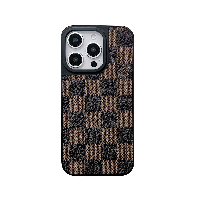 CLASSIC LEATHER MONOGRAM PHONE CASE WITH STRAP BROWN LATTICE