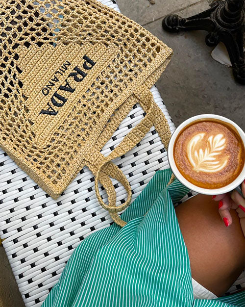 Prada Women's Natural Crochet Tote Bag-Khaki