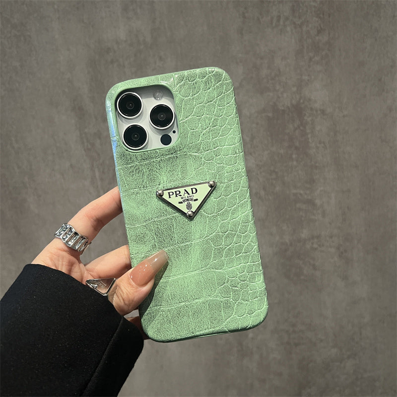 PRADA GREEN CROCO EMBOSSED LEATHER CASE