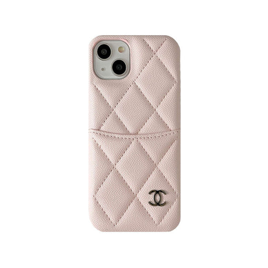 LEATHER CC IPHONE CASE WITH CRAD HOLDER PINK
