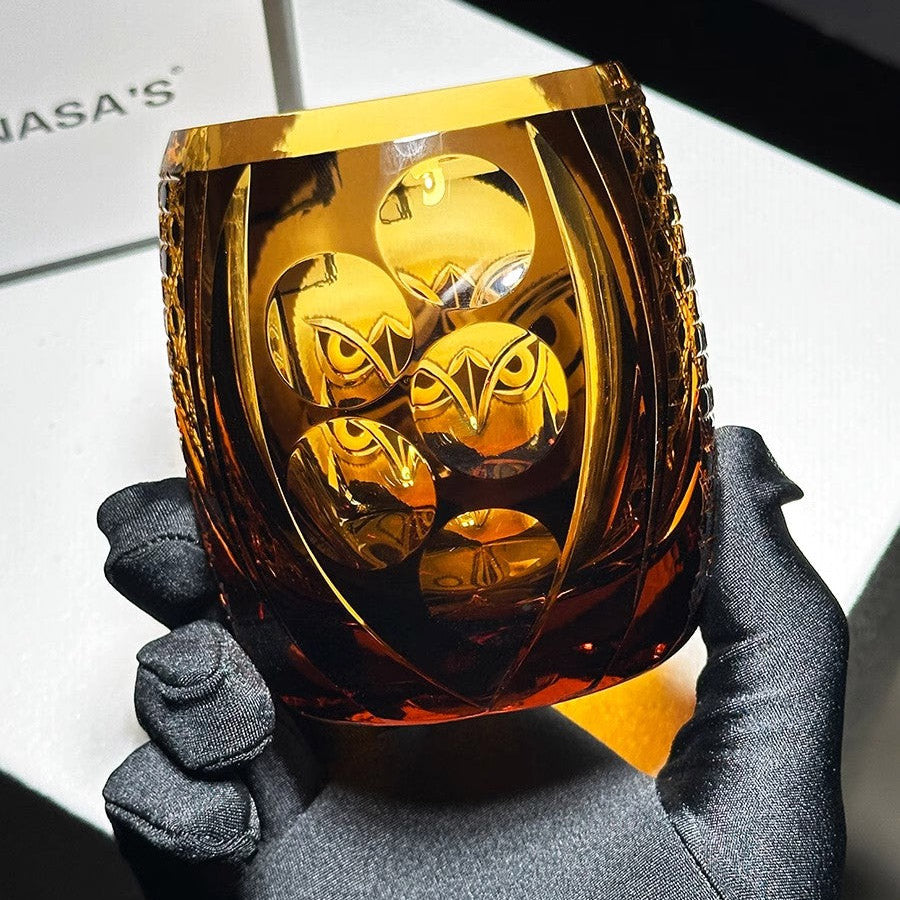 Kirikoya™ Owl Whiskey Edo Kiriko Glass Cup