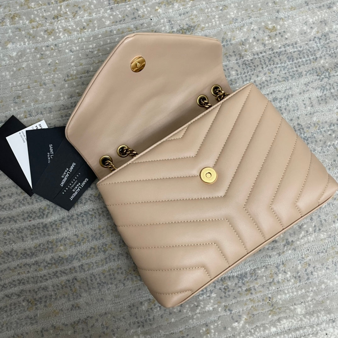 YSL Small Loulou 23 Beige Leather Gold 23x17x9cm