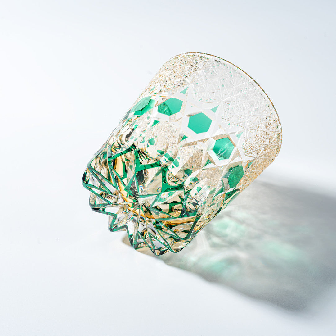 Kirikoya™ Green Prism Edo Kiriko Glass Cup