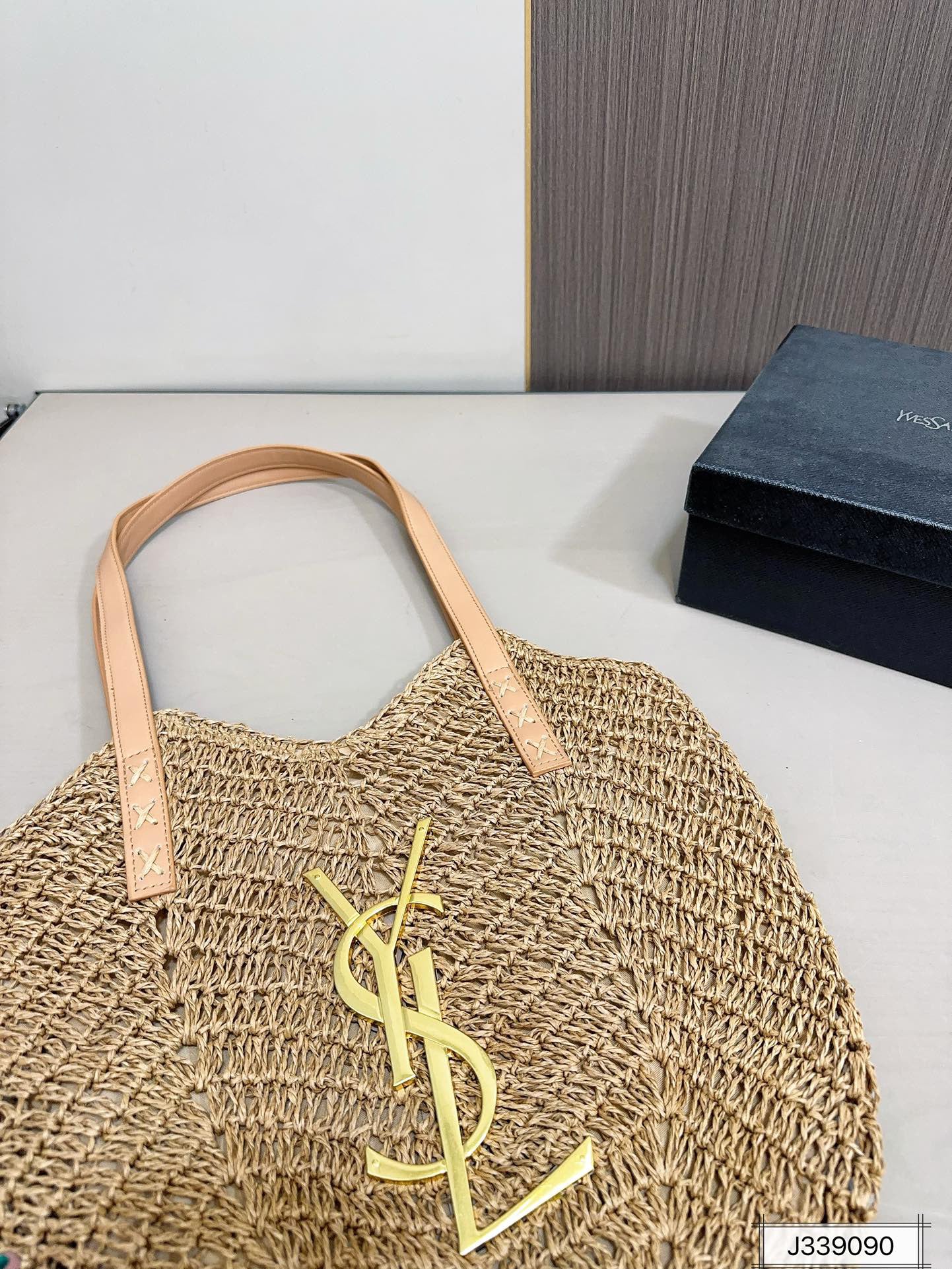 YSL SAINT LAURENT Vacation Casual Raffia Woven Tote Bag 35x32cm