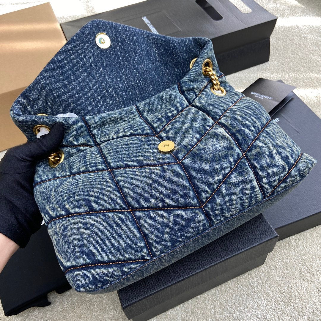 YSL Puffer Denim Bag - 29¡Á17¡Á11cm