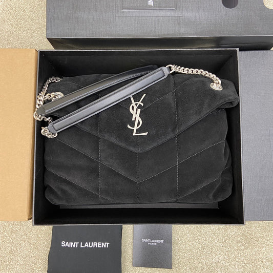 YSL Puffer Suede Black - 29x17x11cm
