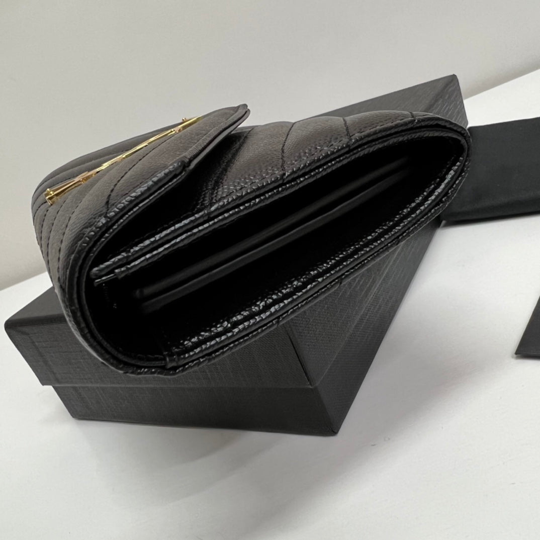 YSL Long Wallet Black Leather Gold Tone 10769 19cm